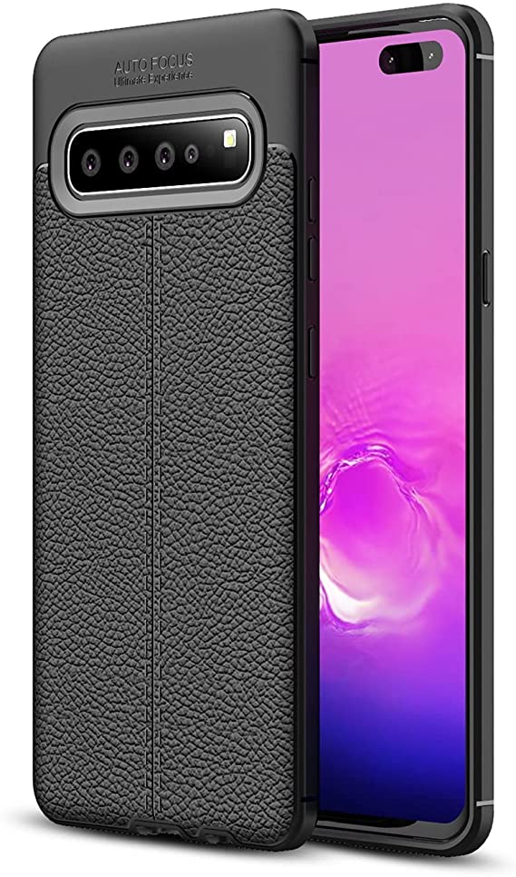 Samsung Galaxy S10 5G, Shockproof Original Leather Pattern Back Case Cover Carbon Fiber From CompuMisr - Black