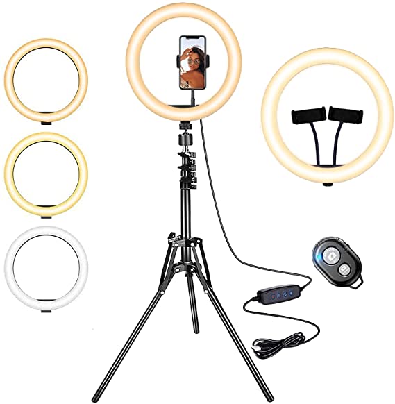 12'' LED Selfie Ring Light with Stand Kit,Adjustable LED Circle Light with Phone Holder. 3 Light Modes & 10 Brightness and Phone Holder for TikTok Photography, Compatible for iPhone & Android