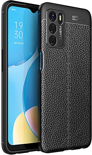 Oppo A16 / Oppo A16s, Shockproof Original Leather Pattern Back Case Cover Carbon Fiber From CompuMisr - Black