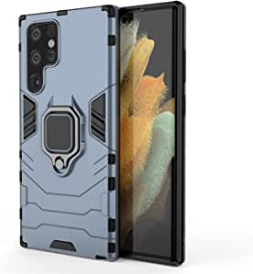 IMIRST for Galaxy S22 Ultra Case 360 Degree Rotatable Ring Holder Cover Soft TPU Thin Plastic Silicone Cover Hybrid Double Layer Shockproof Protective Case for Galaxy S22 Ultra (Blue) KK