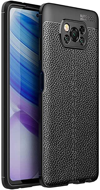 Xiaomi Poco X3 Pro, Shockproof Original Leather Pattern Back Case Cover Carbon Fiber From CompuMisr - Black