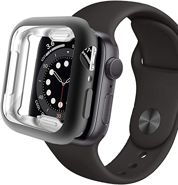 Miimall Compatible Apple Watch 40mm Case with Screen Protector Matte Soft TPU Plated Anti-Scratch Full Protective Case Protector Cover for Apple Watch 40mm Series SE/6/5/4(Black)