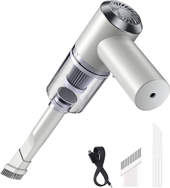 MIK Hand Vacuum Cleaner,Mini Handheld Vacuum -Cordless Rechargeable Portable Vacuum Cleaner with LED Light, USB Vacuum Cleaner for Car,Home, Keyboard, Pet Hair (White)