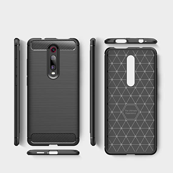 For Xiaomi Mi 9T, Flexible Rugged Armor Case with Brushed Carbon Fiber Pattern - Black