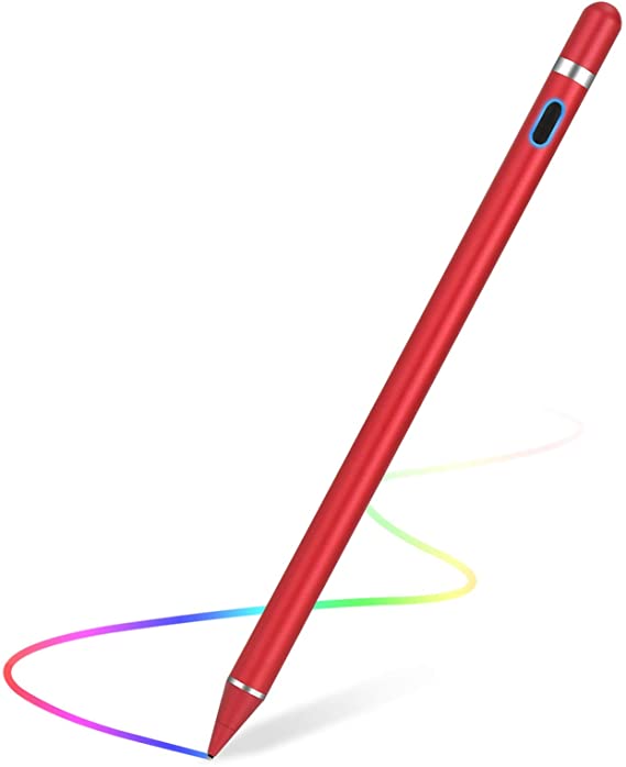 Stylus Pen for Touch Screens Rechargeable 1.5mm Fine Point Active Capacitive Stylus Smart Pencil Digital Compatible iPad and Most Tablet (RED)