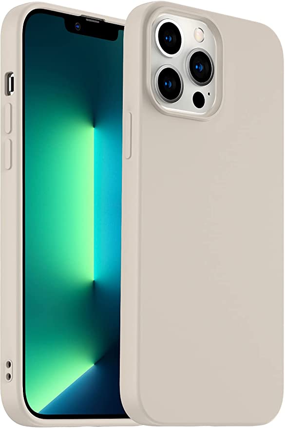 Amytor Designed for iPhone 13 Pro Max Case, Silicone Ultra Slim Shockproof Phone Case with Soft Anti-Scratch Microfiber Lining, [Enhanced Camera Protection] 6.7 inch (Stone)