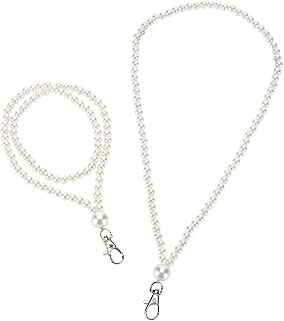 AHADERMAKER Pearls Cell Phone Hanging Rope, 4 Pcs Round Beads Necklace with Alloy Swivel Clasp, Bead Loop Headphone Hanging Rope for Jewelry Making Headphone Decoration