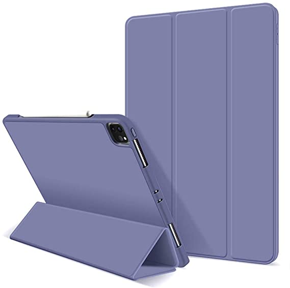 KenKe for iPad Pro 11 inch Case, Slim Lightweight Silicone Soft Trifold Stand Smart Back Cover, [Support Pencil Charging], Auto Wake/Sleep Feature Cover for iPad Pro 11 case 2020 & 2018 - Purple