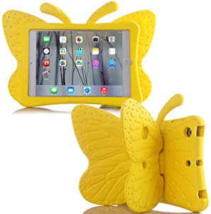 Simicoo iPad 7 8 10.2 3D Cute Butterfly Case for Kids Light Weight EVA Stand Shockproof Rugged Heavy Duty Kids Friendly iPad Cover for Kids iPad 10.2 iPad 7th 8th (Yellow)