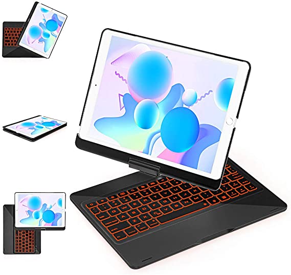 iPad Keyboard Case for iPad 10.2 8th Gen (2020), iPad 7th Gen (2019) iPad Air 3rd 10.5, iPad Pro 10.5 (2017) Backlit 12 Color - iPad Case with Keyboard with Apple Pencil Holder- Black