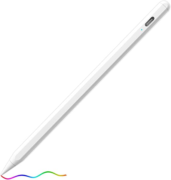 Stylus Pen for iPad, Stylus Pencil for iPad with Palm Rejection, Fully Compatible with iPad Pro 11/ Pro 12.9 4/3rd, iPad 8/7/6th, Air 4/3rd, mini 5th, Type-C Fast Charging, 3 Replaceable Caps, White