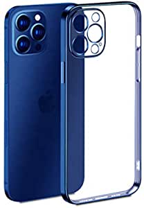 ELDOMOBCA Luxury Electroplated Square Frame Plating case for iPhone 12 Pro Max 6.7 (Blue)