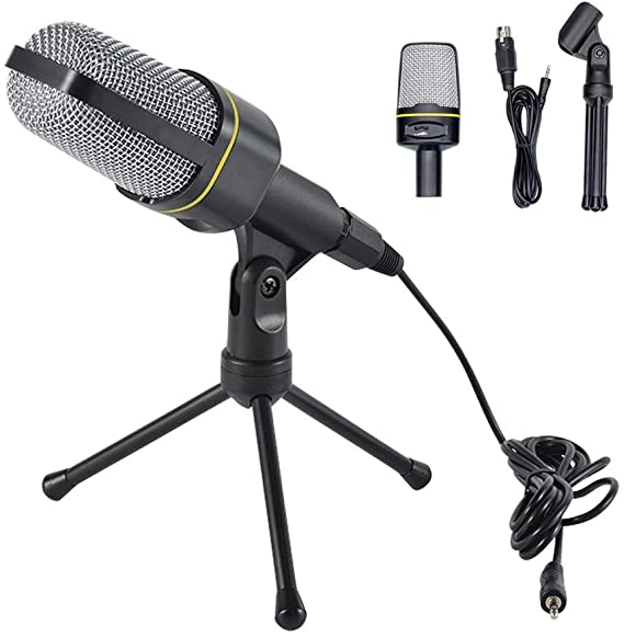 SF-920 Cardioid Condenser Microphone Professional Recording Mic with Tripod Stand & 3.5mm Plug Compatible with Computers