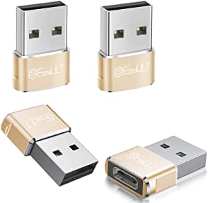 EasyULT USB C Female to USB Male Adapter (4 Pack), Quick Charge Adapter, For iPhone 11 12 Pro Max, Laptops, Power Banks and Other USB C Devices(Gold)