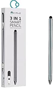 COTEetCl (62001 - Silver) 3 in 1 Smart Pencil For iPad, Android Tablets & Smart Phones, Coteetci Capacitive Pen Compatible With Apple/Android/Tablet