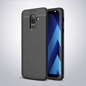 Case for Samsung Galaxy J8 2018, Flexible Rugged Armor Case with Brushed Carbon Fiber Pattern - Original New Case From GrabMobily - Heavy Duty Protection Cover - Slip-Resistant - Black
