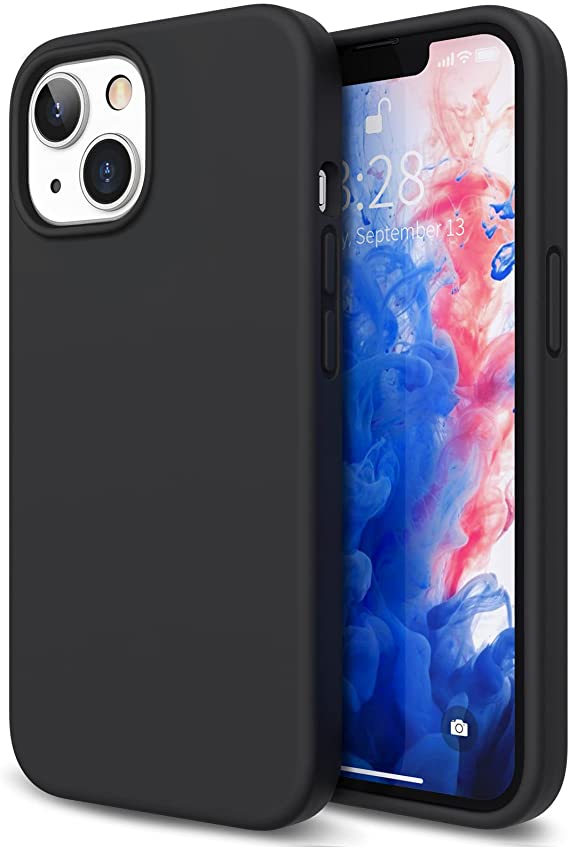 Anuck Compatible with iPhone 13 Case, Soft Silicone Gel Rubber Bumper Phone Case with Anti-Scratch Microfiber Lining Hard Shell Shockproof Full-Body Protective Case Cover for iPhone 13 6.1 inch Black