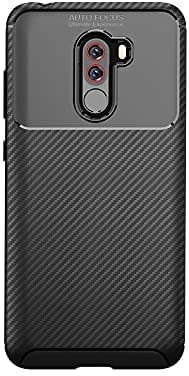 لهاتف شاومى Pocophone F1 ، جراب خلفي بنمط جلدي أصلي مقاوم للصدمات من ألياف الكربون من GrabMobily - مقاوم للانزلاق - أسود