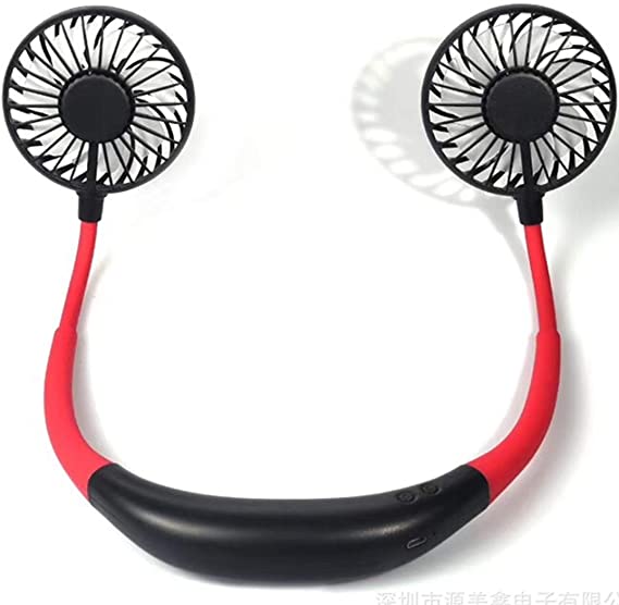 SUPKEY Hands Free Portable Neck Fan - Rechargeable Mini USB Personal Fan Battery Operated with 3 Level Air Flow, LED Lights for Home Office Travel Indoor Outdoor (Black)