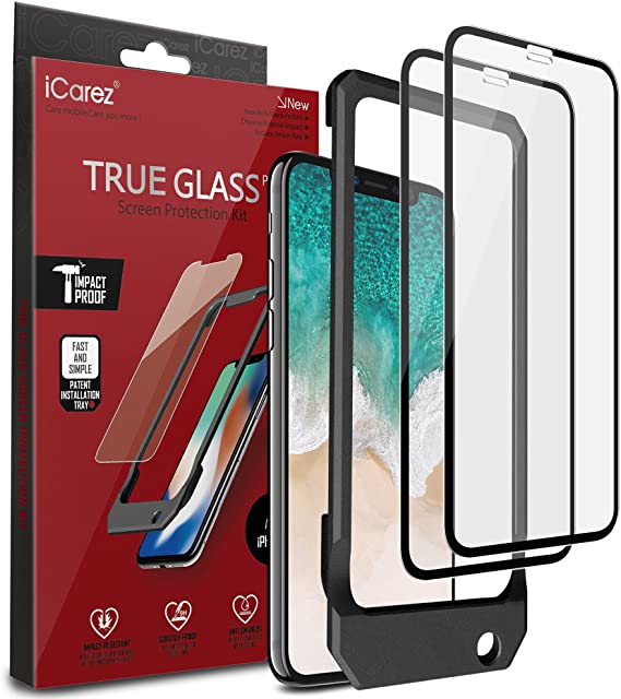 iCarez Tempered Glass Screen Protector for iPhone X iPhone XS 5.8-Inches, 2-Pack Full Coverage