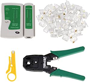 Toomett 4 in 1 Cable r +Crimping Plier Crimper + Wire Stripper + 100 Rj45 RJ11 4P Connector Plug Network Tool Kits #81227