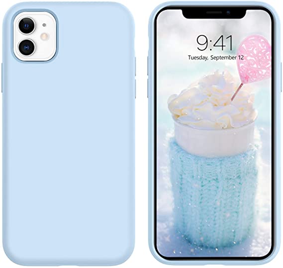 DUEDUE iPhone 11 Case, Liquid Silicone Soft Gel Rubber Slim Cover with Microfiber Cloth Lining Cushion Shockproof Full Body Protective Case for iPhone 11 6.1" 2019, Blue