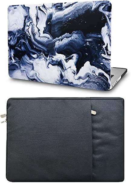 KECC Laptop Case Compatible with MacBook Pro 13" (2021/20/19/18/17/16) with Sleeve Plastic Hard Shell A2338 M1 A2289 A2251 A2159 A1989 A1706 A1708 Touch Bar 2 in 1 Bundle (Black Grey Marble)
