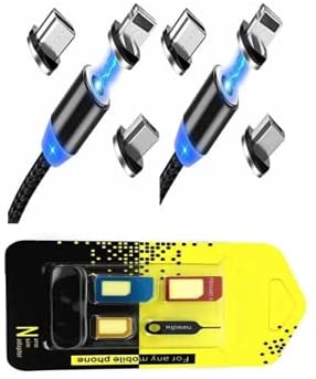 Magnetic USB Charging Cable Micro USB Type C Product (2back) with LED, Multi 3-in-1 Cable Charger for Android Phone,Multiple Charging Adapters.Fast Charge X-PLUS (1-Black, 2M/6.6ft)