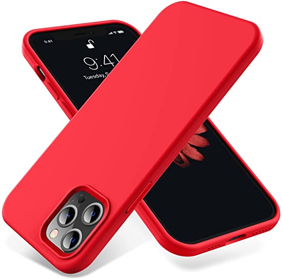 OTOFLY Compatible with iPhone 12 Pro Max Case 6.7 inch(2020),[Silky and Soft Touch Series] Premium Soft Liquid Silicone Rubber Full-Body Protective Bumper Case (Red)