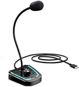 USB Computer Microphone, XIAOKOA PC Microphone with Mute Button Plug&Play MIC with Volume Rotation&RGB Light Compatible with PC, Laptop, Mac, PS4, YouTube, Gaming, Recording, Podcast(Omnidirectional)