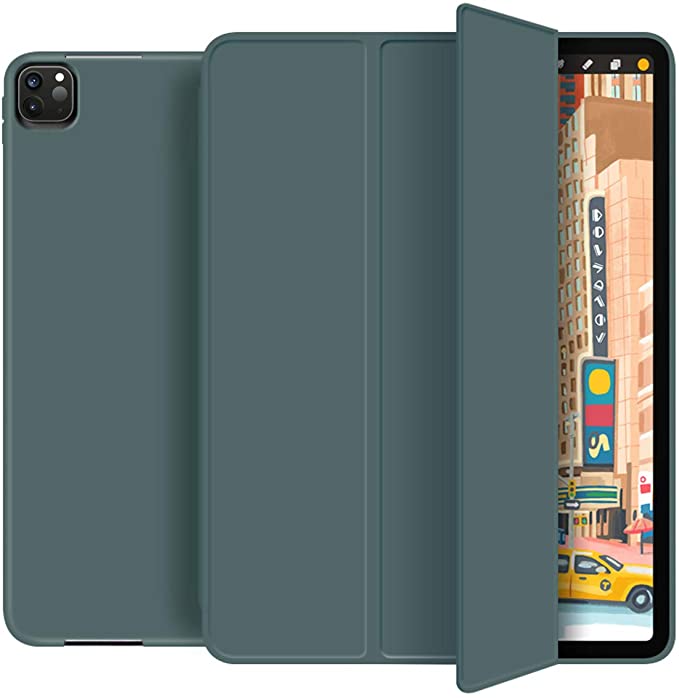 KenKe for iPad Pro 11 inch Case, Slim Lightweight Silicone Soft Trifold Stand Smart Back Cover, Support Pencil Charging, Auto Wake/Sleep Feature Cover for iPad Pro 11 case 2020 & 2018 - Dark Green