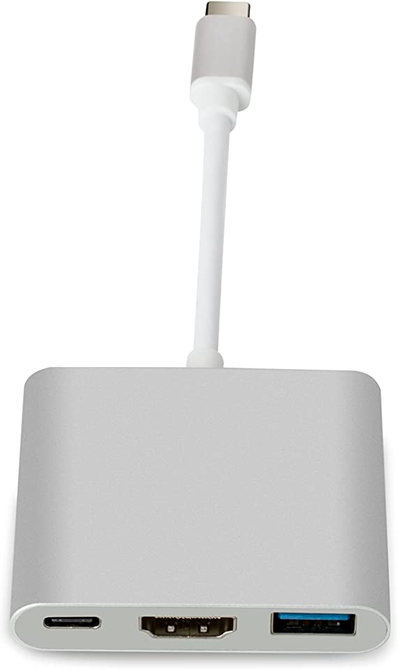 Type C to HDMI, Multiport Usb C Adapter Silver, High Speed mac book hdmi Converter 3-in-1 USB C Output Cable Adapter With 4K HDMI USB 3.0 and PD for MacBook Chrome Book and Nintendo Switch