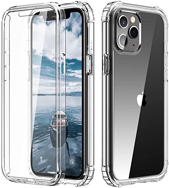 Hocase Compatible with iPhone 12/12 Pro Case, Shockproof Reinforced Corner Protection Slim Lightweight Full Body Protective Case (with Screen Protector) for iPhone 12/12 Pro (6.1") 2020 - Clear