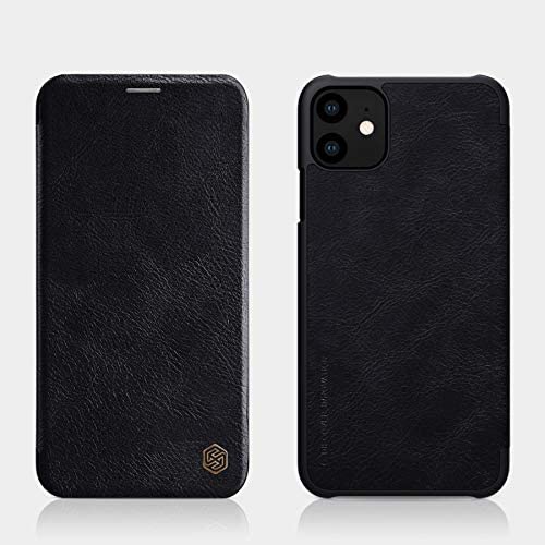 Nillkin Case for Apple iPhone 11 (6.1" Inch) Qin Genuine Classic Leather Flip Folio Black Color + Card Slot