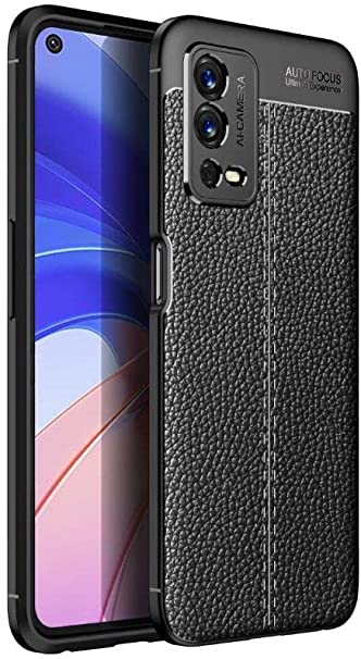 Oppo A55 4G, Shockproof Original Leather Pattern Back Case Cover Carbon Fiber From CompuMisr - Black