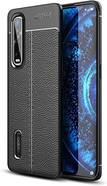 Oppo Find X2 Pro, Shockproof Original Leather Pattern Back Case Carbon Fiber Brushed - Slip-Resistant - Premium quality Case From GrabMobily - Black