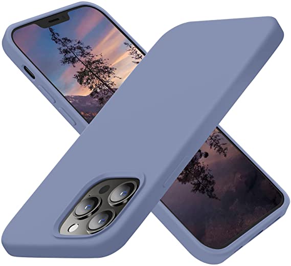 Cordking Designed Case for iPhone 13 Pro Max, Silicone Ultra Slim Shockproof Protective Phone Case with [Soft Anti-Scratch Microfiber Lining], 6.7 inch, Lavender Gray