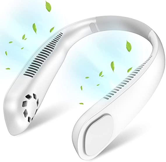 Portable Neck Fan, Hands Free Bladeless Neck Fan, 9000 mAh USB Rechargeable Personal Fan, 360° Cooling Hanging Neck Fan Headphone Design Neck Fan for Travel, Sports, Outdoor(White)