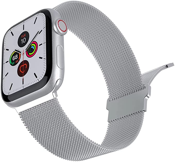 Esroyita Metal Magnetic Bands Compatible with Apple Watch Band 42mm 44mm 45mm,Stainless Steel Milanese Mesh Loop Sport Replacement Wristband for iWatch Series 7/6/5/4/3/2/1,SE,Women,Men,Silver