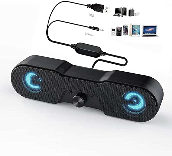 B82 Luminous Computer Speaker 2.0 Bar - 3.5mm Jack + USB Powered For Laptop, Desktop