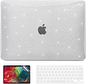 Anban Compatible with MacBook Air 13 inch Case 2021 2020 2019 2018 Release A2337 A2179 A1932 with Touch ID, Glitter Plastic Hard Shell Case with Keyboard Cover + Screen Protector, Sparkly Transparent