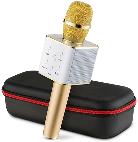 Q9 Magic Bluetooth Karaoke Microphone Wireless Professional Player speaker For Iphone Android-golden color