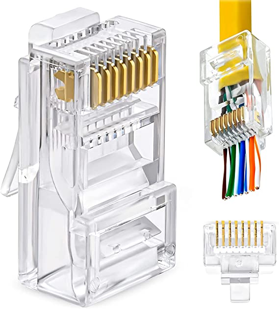 RJ45 Cat6 Pass Through Connectors -ARCELI Pack of 50 | Easy to Crimp Modular Plug for Solid or Stranded UTP Network Cable