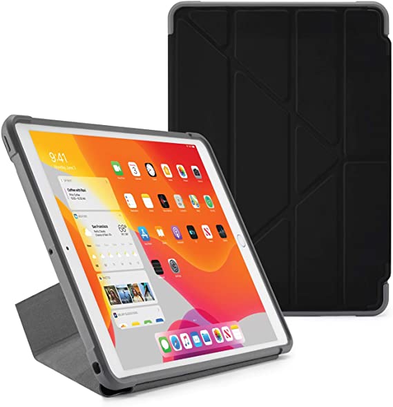 Pipetto iPad 10.2 Inch Case (8th Generation 2020/7th Generation 2019) Origami Shield | 5-in-1 Stand Position Shockproof TPU Cover | Black