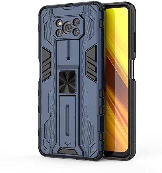 For Xiaomi Poco X3 Pro Iron Man Rugged Shockproof Kickstand Cover - Heavy Duty Armor Shockproof Cover - Original New cover From GrabMobily - Blue
