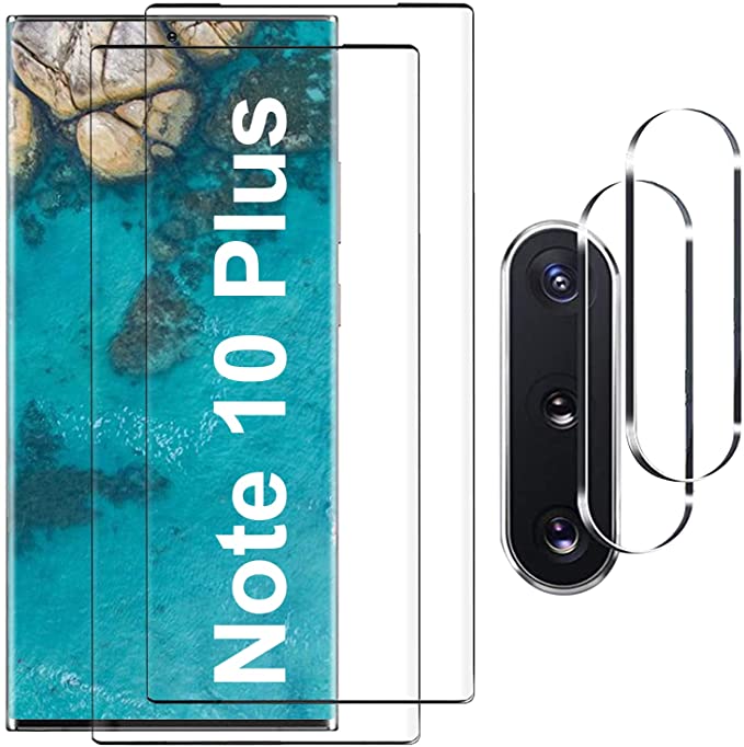 [2+2 Pack] Galaxy Note 10 Plus Screen Protector,9H Tempered Glass, Ultrasonic Fingerprint Compatible, HD Clear,Bubble-Free,3D Curved for Samsung Note10 Plus 5G Glass Screen Protector