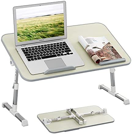 HOME BI Height Adjustable Laptop Bed Desk, Portable Lap Desk with Foldable Leg, Sofa Breakfast Tray for Eating, Notebook Computer Table for Home Office Working, Tablet Table for Couch Writing (White)