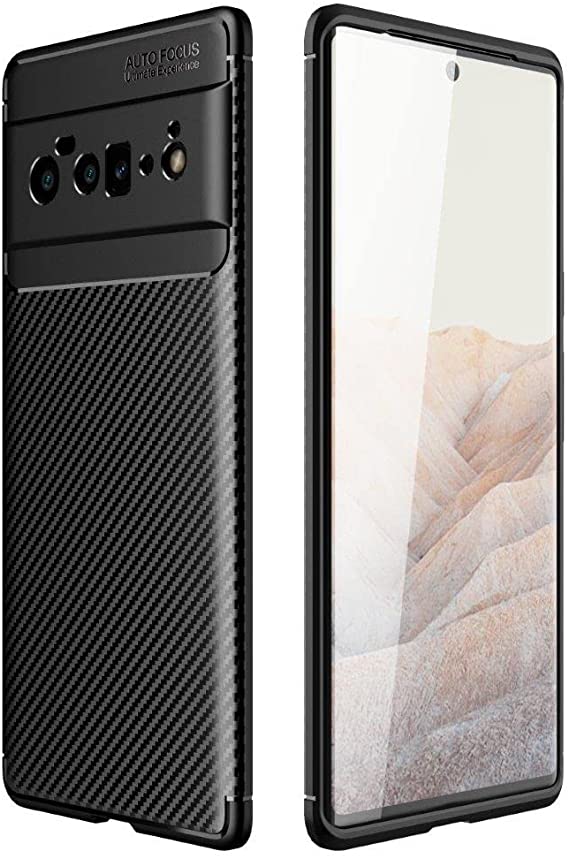 Google Pixel 6 Pro, Flexible Rugged Armor Case with Brushed Carbon Fiber Pattern From CompuMisr - Black