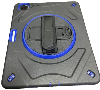 Swivel 360 Degree Kickstand PC Silicone Cover with Hand Strap for iPad Pro 12.9in 5th/4th/3rd Generation 2021/20/2018 (Black)