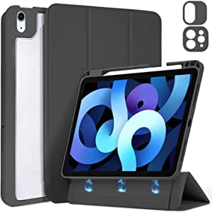 DAORANGE Case for iPad Air 4th Generation 10.9 2020 and iPad Pro 11 2021, with Pen Holder, Magnetic Removable Cover with Auto Sleep/Wake Function, Transparent Back Cover (Black)